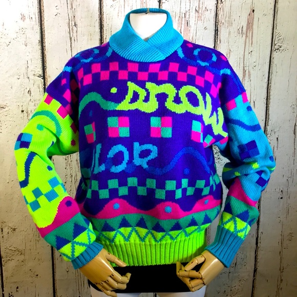 Obermeyer Sweaters - Vintage SPORT OBERMEYER Neon Ski Sweater RARE HTF Color Block Retro MEDIUM